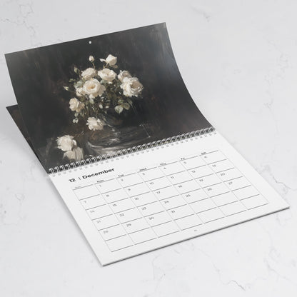 Moody Floral Wall Art Calendar, Dark Academia Decor Office Gift,
