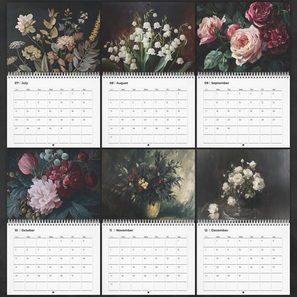 Moody Floral Wall Art Calendar, Dark Academia Decor Office Gift,