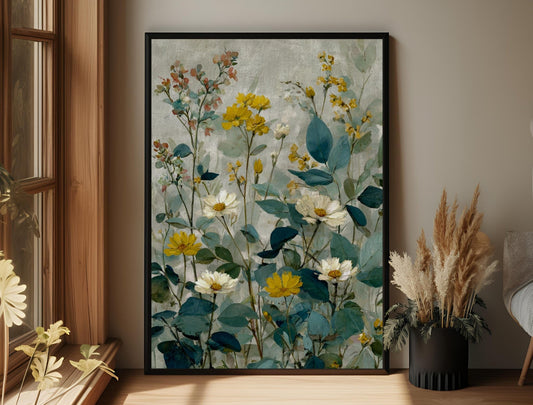 Botanical Wall Art, Cottagecore Floral Print, Yellow Wildflower Poster,Vintage Plant Art, Watercolor Botanical Decor, Earthy Floral Wall Art wall art - Sunrise Art Creations