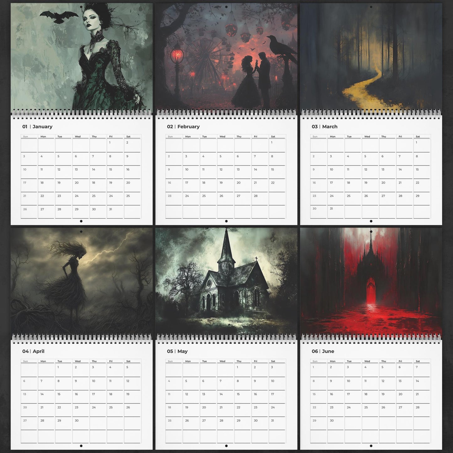 Eerie Victorian Gothic Calendar Dark Art Monthly Planner