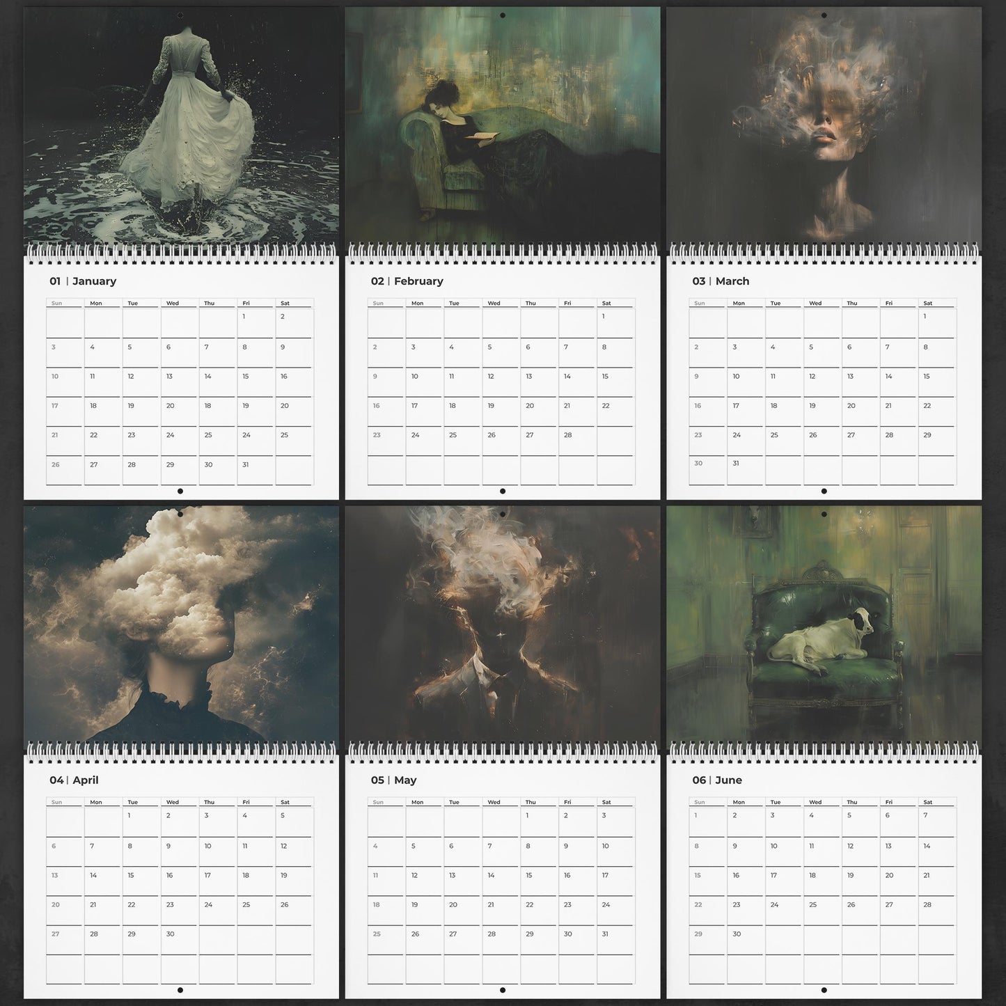 Moody Dark Academia Wall Calendar