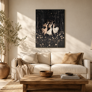 Living room mockup of forest ballerinas canvas wall art above a light sofa