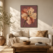 Living room mockup of peach blossom canvas wall art above a light sofa