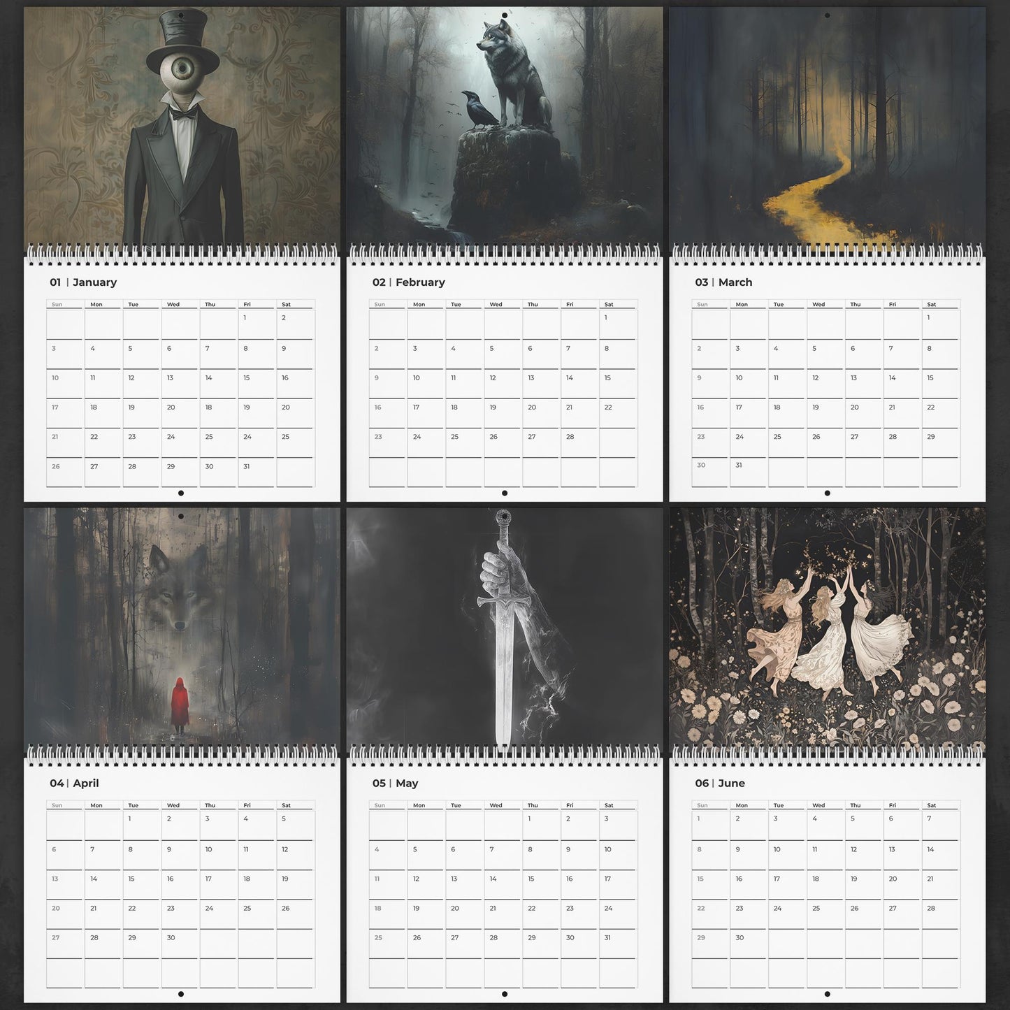 Dark Academia Calendar, Whimsigoth Fantasy Art Office Gift