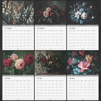 Moody Floral Wall Art Calendar, Dark Academia Decor Office Gift,
