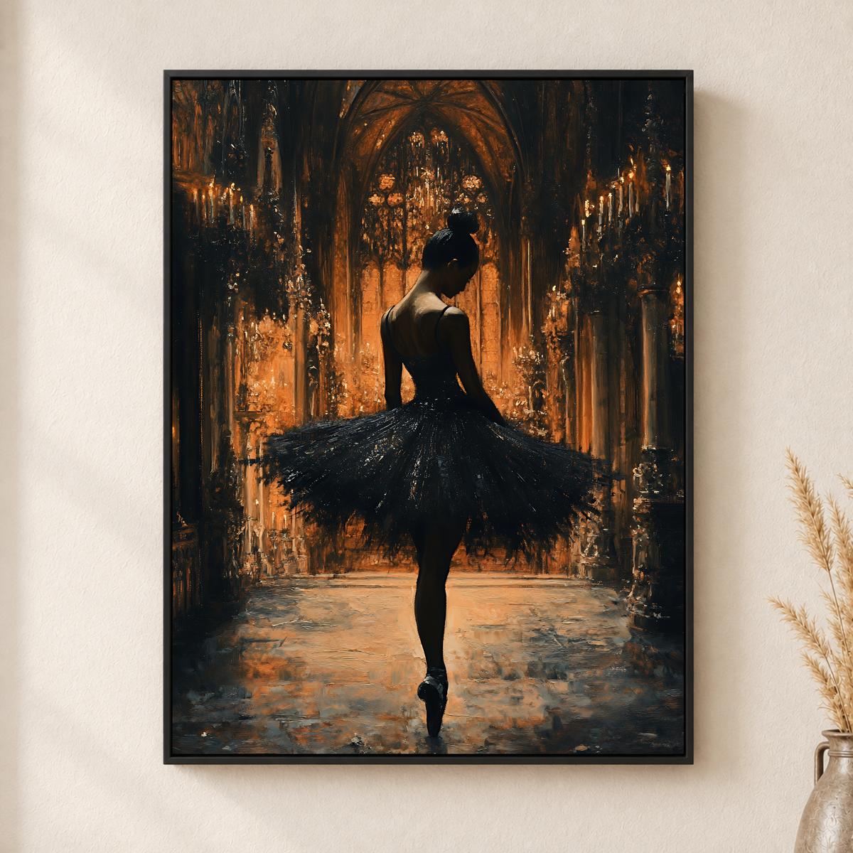 Ballerina Canvas Wall Art – Dark Cathedral Dance Scene