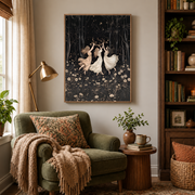 Reading nook mockup of forest ballerinas canvas wall art above an armchair
