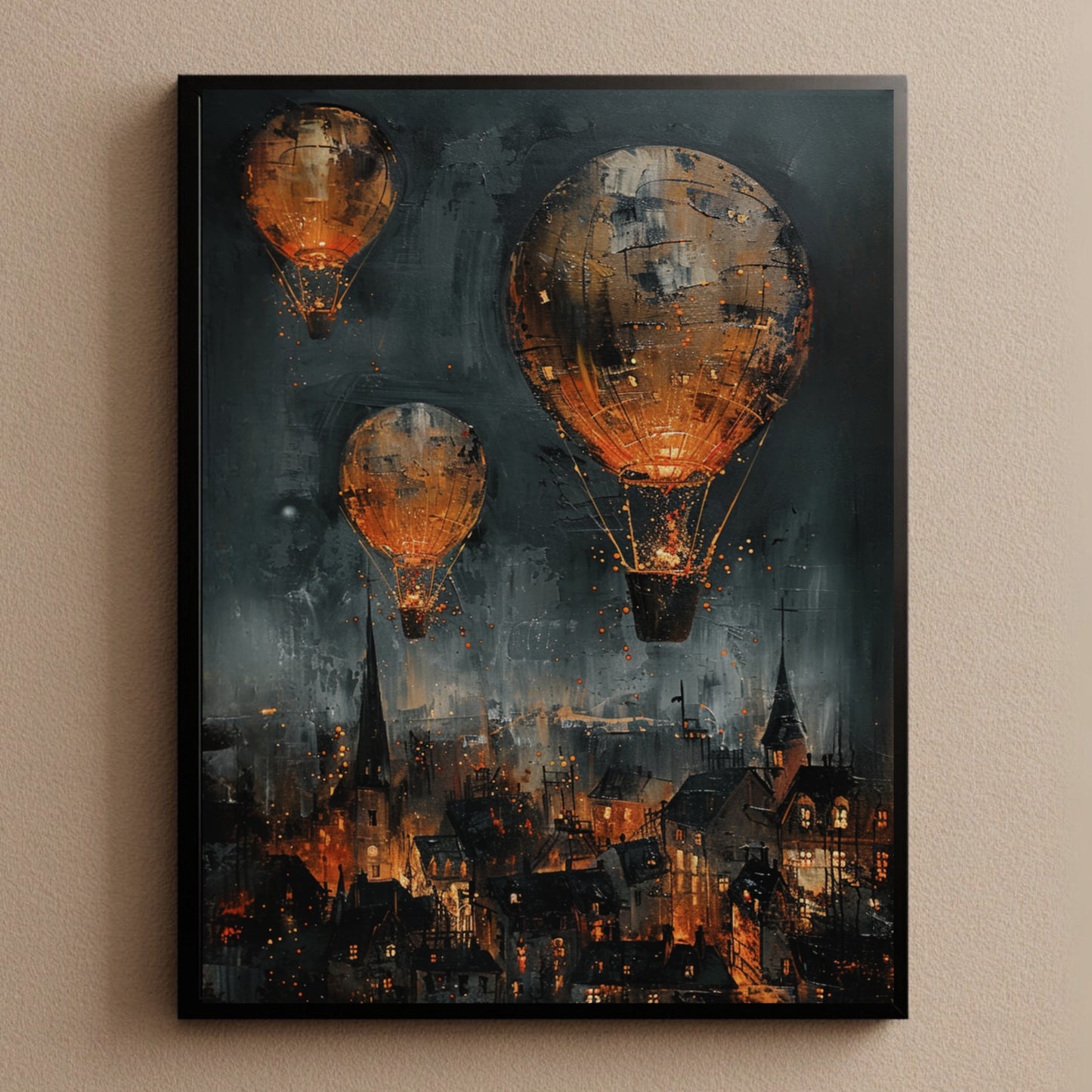 Steampunk City Hot Air Balloon Wall Art Print