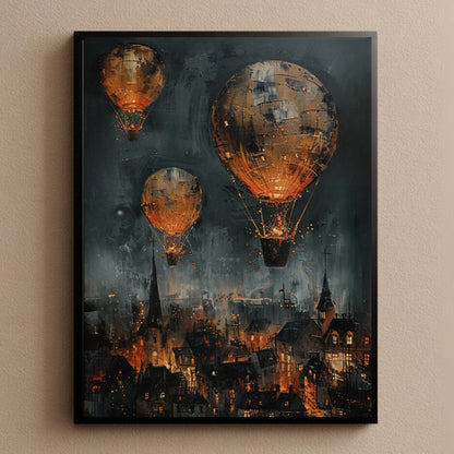 Steampunk City Hot Air Balloon Wall Art Print