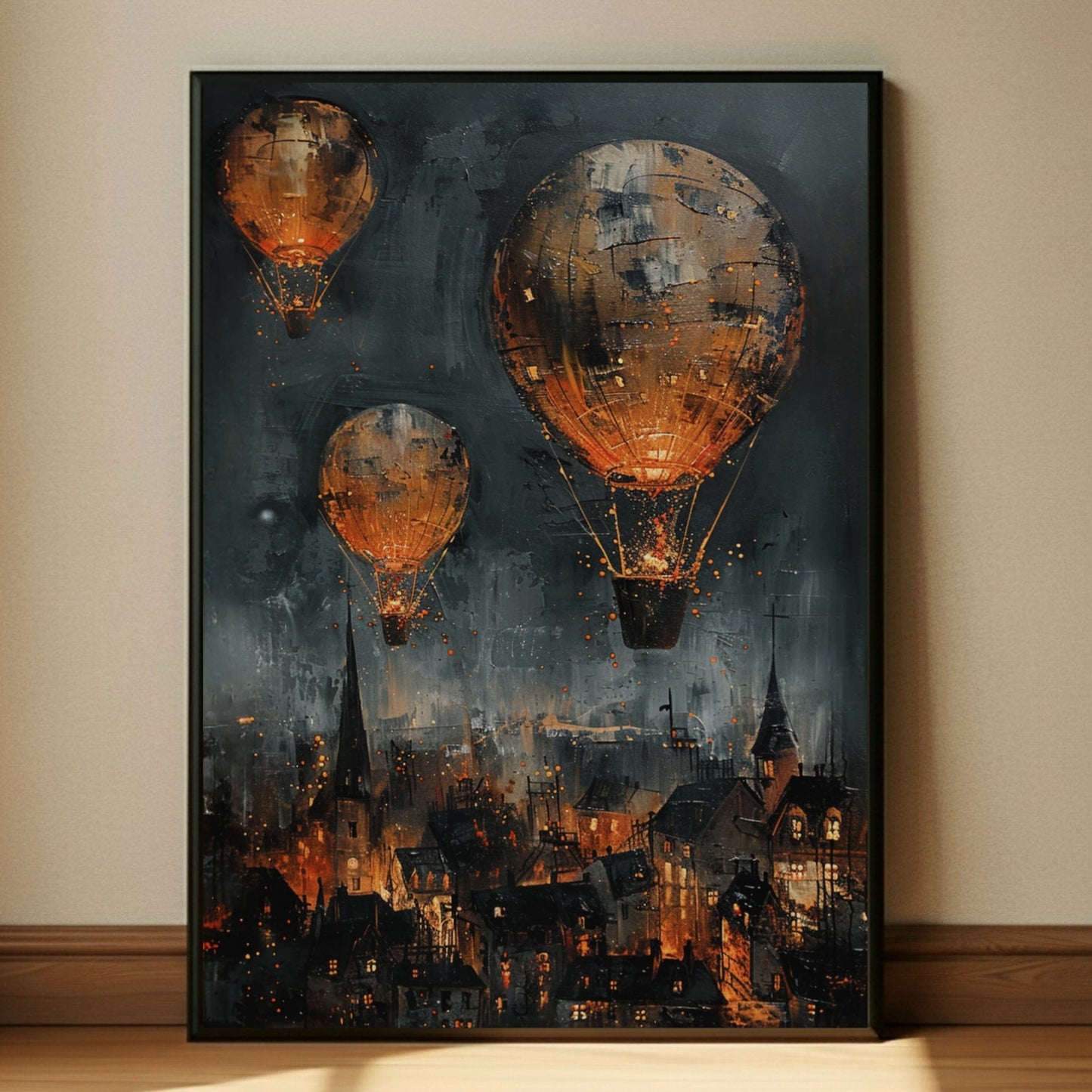 Steampunk City Hot Air Balloon Wall Art Print