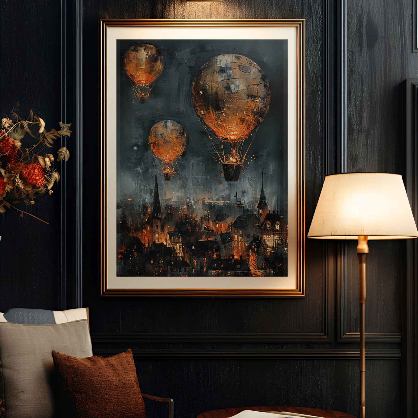 Steampunk City Hot Air Balloon Wall Art Print