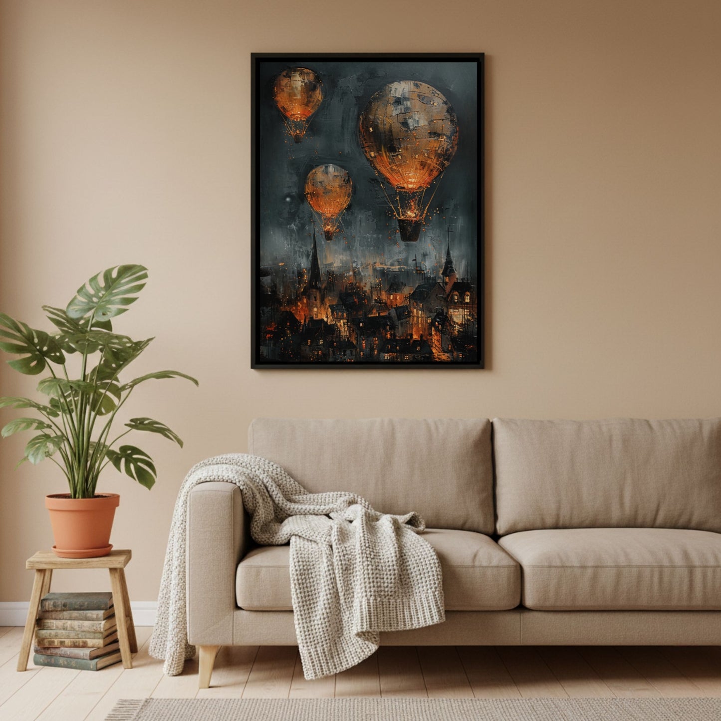 Steampunk City Hot Air Balloon Wall Art Print