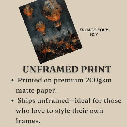 Steampunk City Hot Air Balloon Wall Art Print