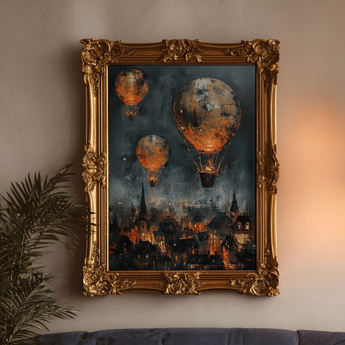 Steampunk City Hot Air Balloon Wall Art Print