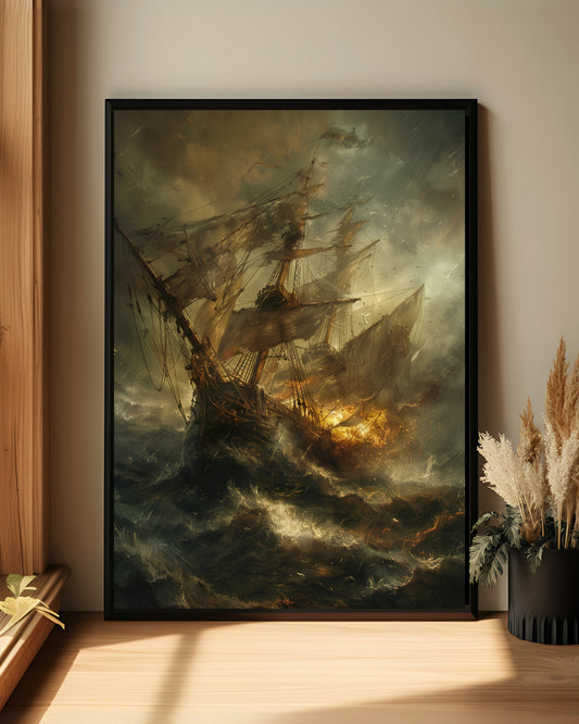 Stormy Ship Nautical Battle Wall Art (Poster, Canvas, Framed)