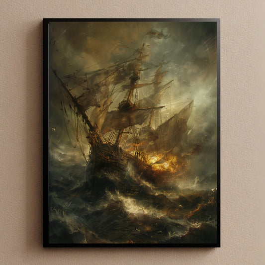 Stormy Ship Nautical Battle Wall Art Print