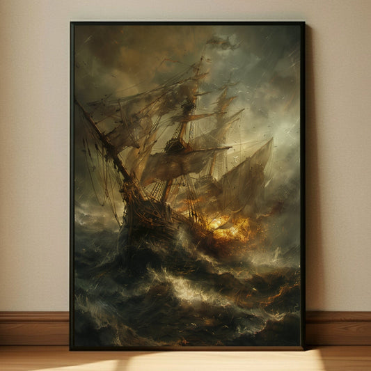 Stormy Ship Nautical Battle Wall Art Print