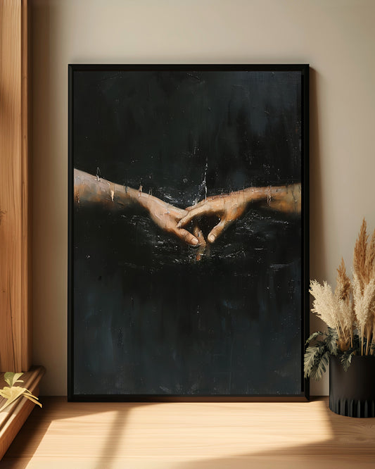 Gothic Canvas Print Reaching Hands Wall Art  Moody Minimalist Touch Print (Poster, Canvas, Framed)