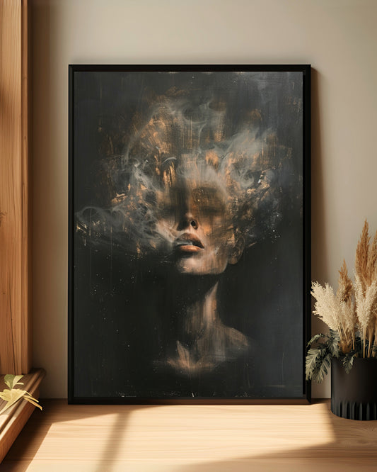 Smoky Abstract Portrait Wall Art – Moody Female Figure Print (Poster, Canvas, Framed)