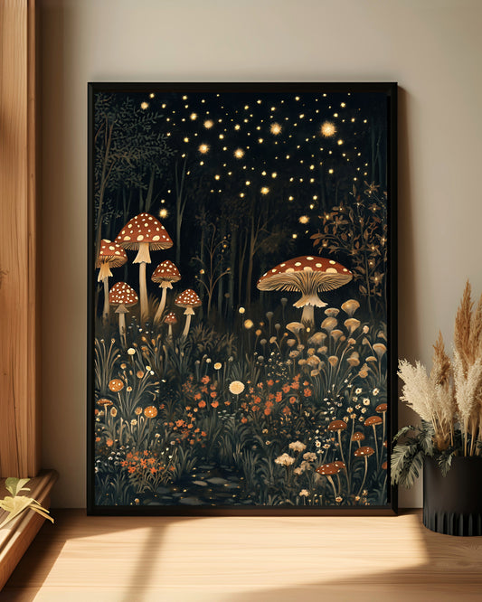 Dark Academia Mushroom Forest Print (Poster, Canvas, Framed)