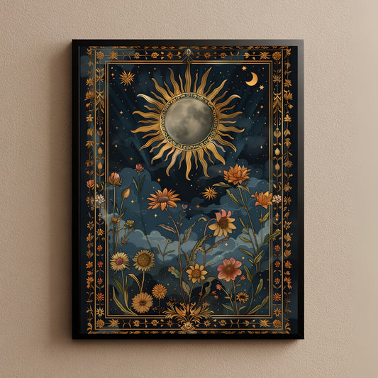 Celestial Sun and Wildflower Wall Art