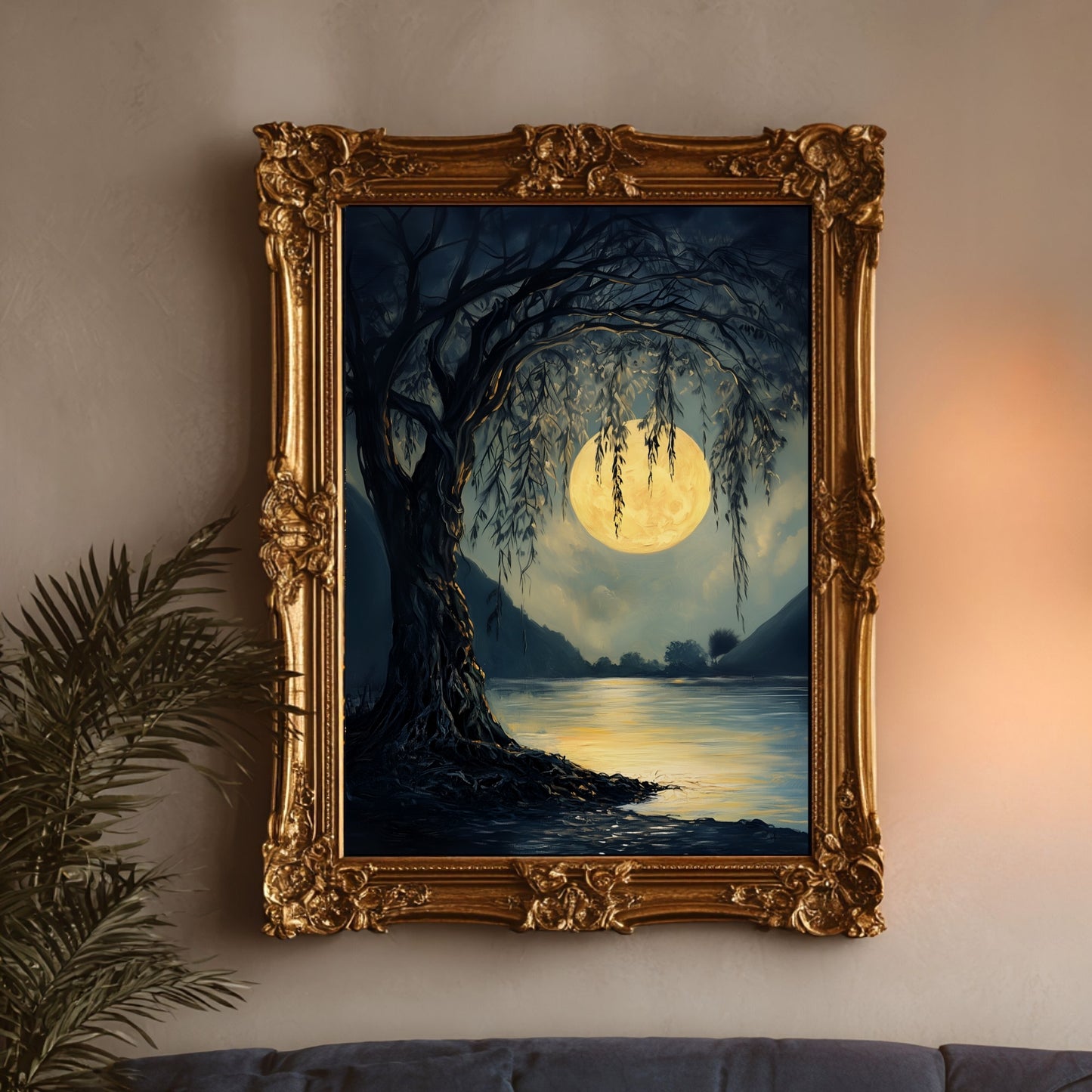 Moody Full Moon Art Print Dark Moonlit Forest Wall Art