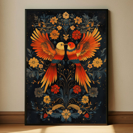 Mexican Folk Art Lovebirds Wall Art Print