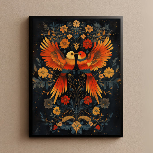 Mexican Folk Art Lovebirds Wall Art Print