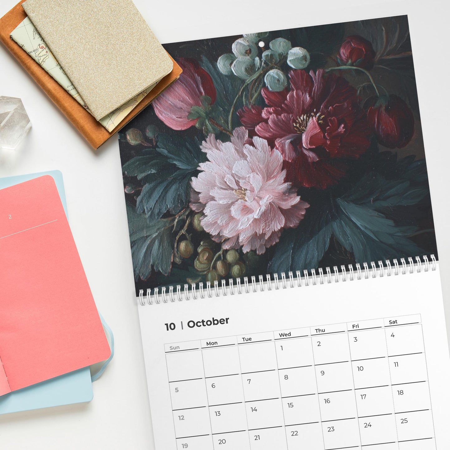 Moody Floral Wall Art Calendar, Dark Academia Decor Office Gift,