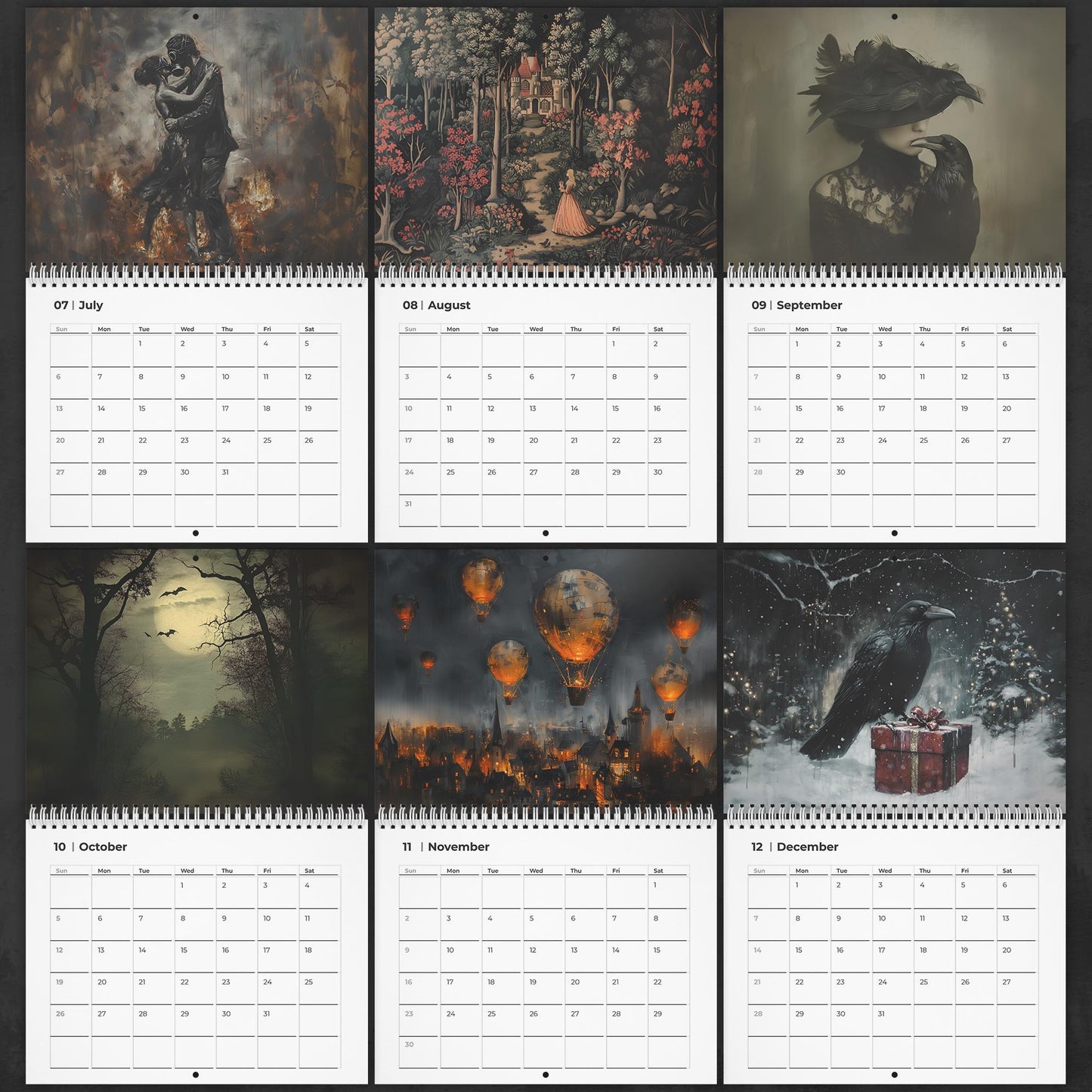 Dark Academia Calendar, Whimsigoth Fantasy Art Office Gift