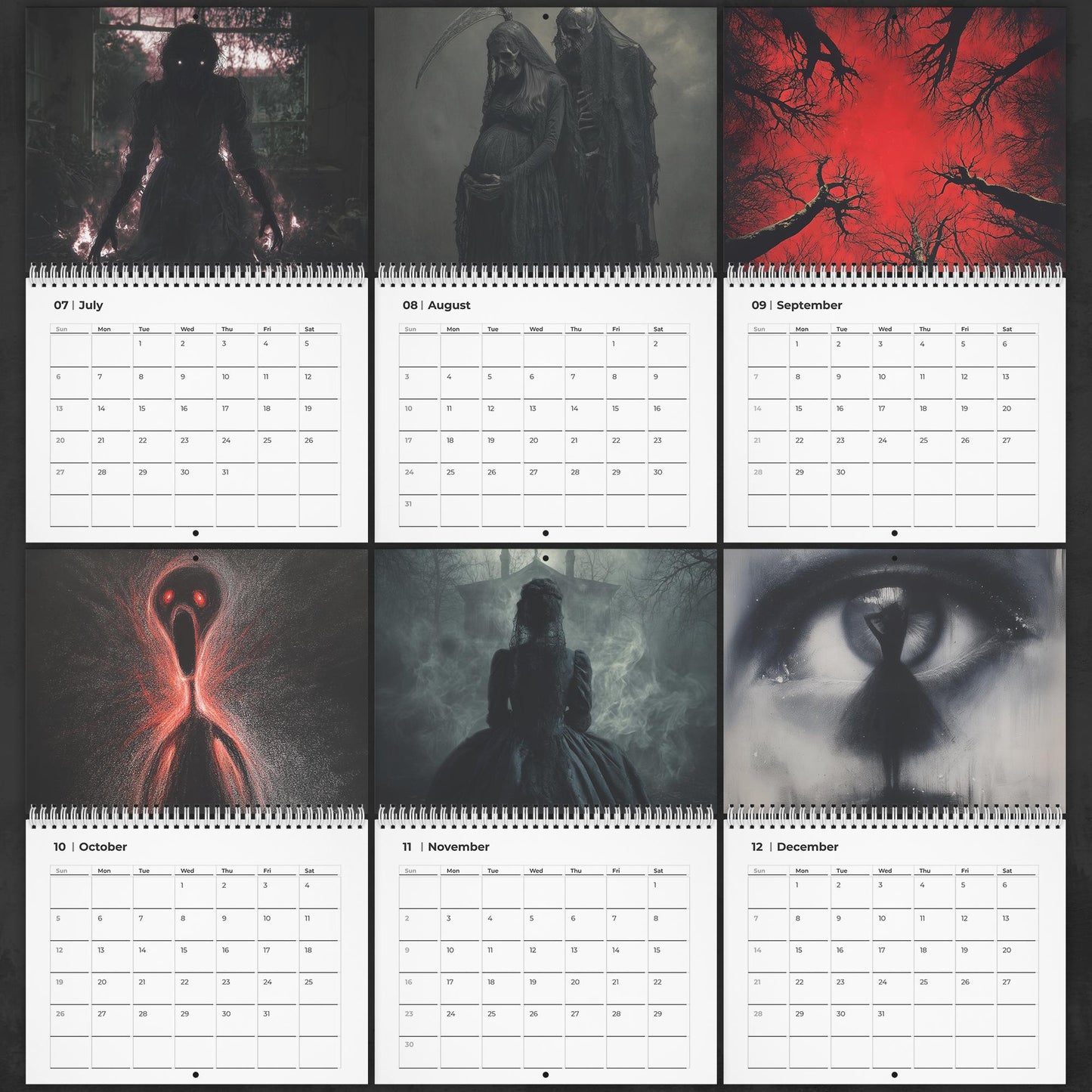 Gothic  Wall Calendar Dark Aesthetic Wall Calendar