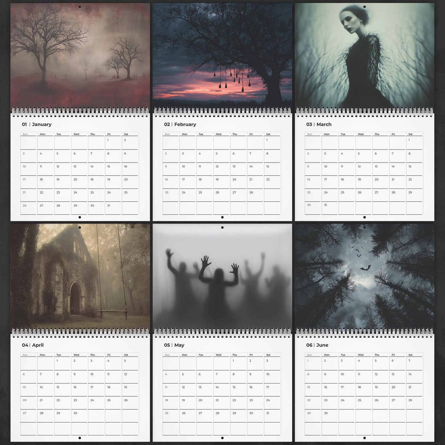 Gothic  Wall Calendar Dark Aesthetic Wall Calendar