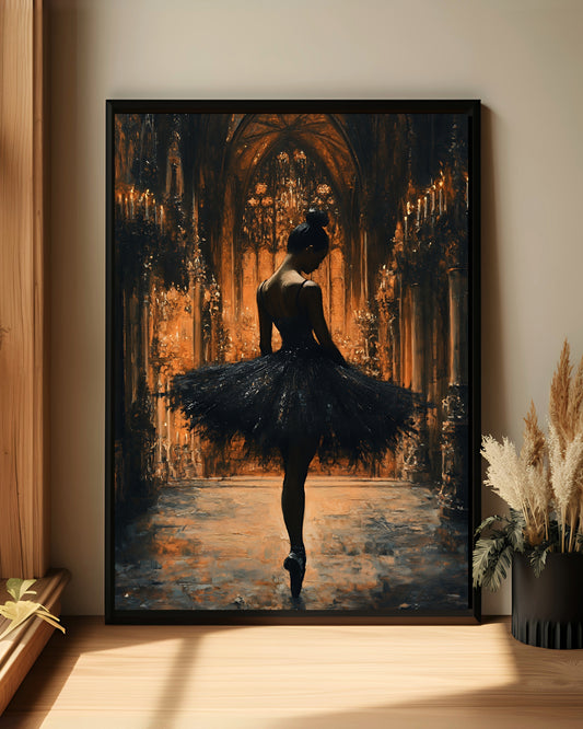 Dark Vintage Ballerina Print (Poster, Canvas, Framed)