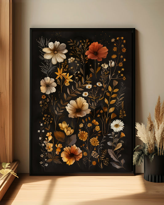 Dark Floral Moody Flower Wall Art (Poster, Canvas, Framed)
