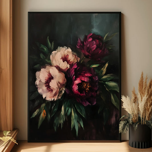 Dark Peony Moody Floral Wall Art Print