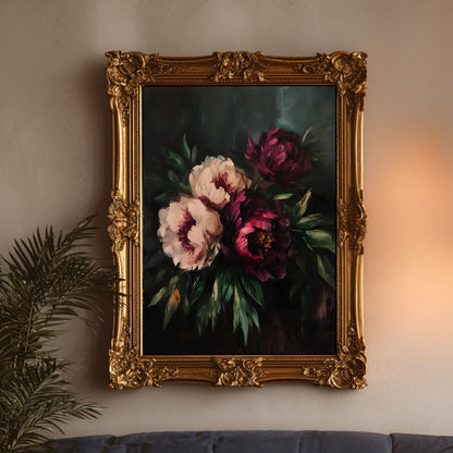 Dark Peony Moody Floral Wall Art Print