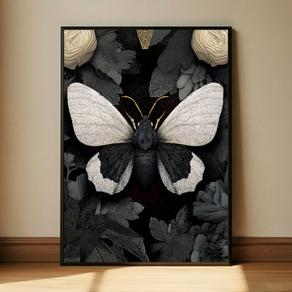 Black and White Moth Wall Art  Butterfly Print