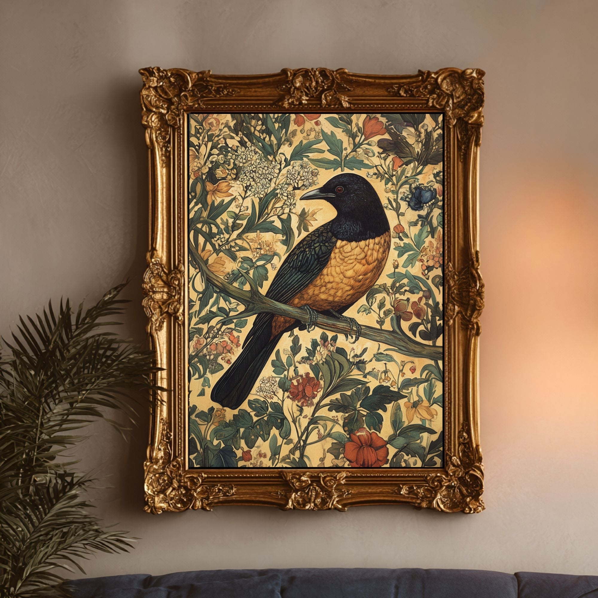 Vintage Botanical Bird Wall Art – William Morris Style Print