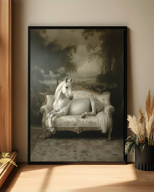 Surreal Moody White Horse Equestrian Artwork (Poster, Canvas, Framed)