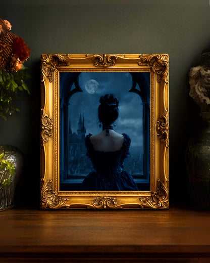 Victorian Woman Moody Moonlight  Wall Art Print