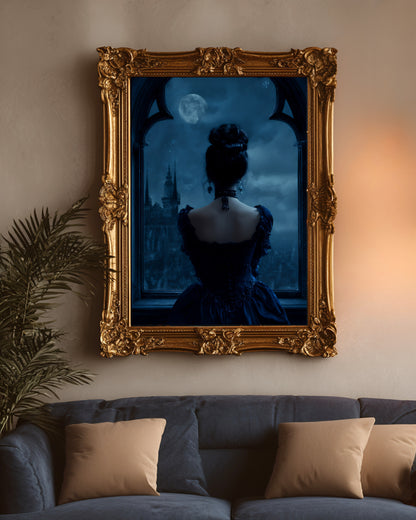 Victorian Woman Moody Moonlight  Wall Art Print