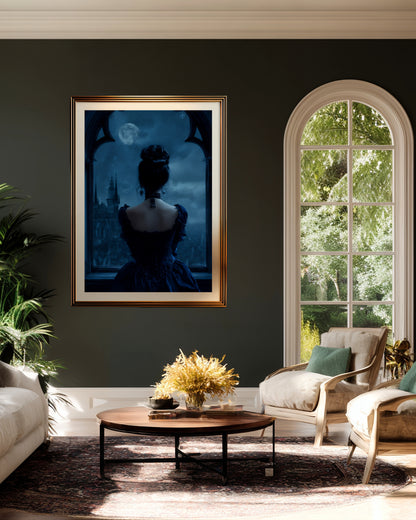 Victorian Woman Moody Moonlight  Wall Art Print