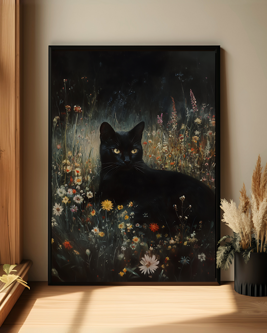 Dark Academia Cat Print, Moody Cottagecore Art (Poster, Canvas, Framed)