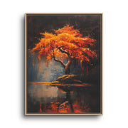 Autumn Tree Canvas Wall Art – Orange Foliage Reflected in Lake