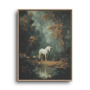 Unicorn Canvas Wall Art – White Unicorn by Enchanted Forest Stream