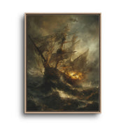 Stormy Ocean Canvas Wall Art – Historic Sailing Ship Seascape