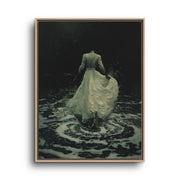 Ethereal Woman Canvas Wall Art – Flowing Ivory Dress on Water