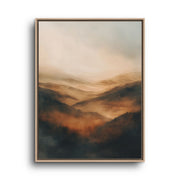 Neutral Abstract Canvas Wall Art – Beige Misty Mountain Sunset