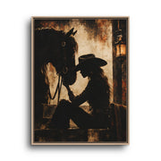 Western Horse Canvas Wall Art – Cowgirl and Black Horse Portrait