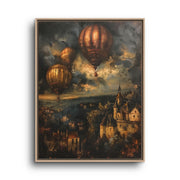 Hot Air Balloon Canvas Wall Art – Fantasy Village at Sunset